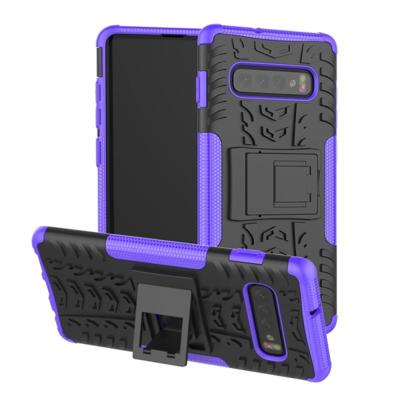 Band textuur TPU + PC schokbestendig geval voor Galaxy S10 PLUS, met houder (paars)