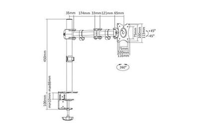Digitus DA-90361 Monitor-tafelbeugel 1-voudig 38,1 cm (15) - 68,6 cm (27) Zwart Draaibaar, In hoogte verstelbaar, Kantelbaar, Zwenkbaar, Roteerbaar