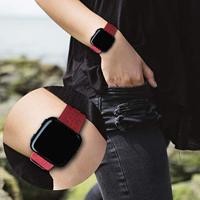 Fitbit Versa 1 / 2 & Lite Canvas denim nylon bandje - Rood - thumbnail