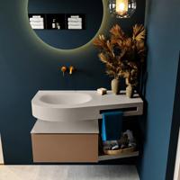 MONDIAZ RIVA 100cm badmeubel onderkast / planchet kleur Rust met 1 lade. Wastafel DULCET links 0 kraangaten kleur Linen. - thumbnail