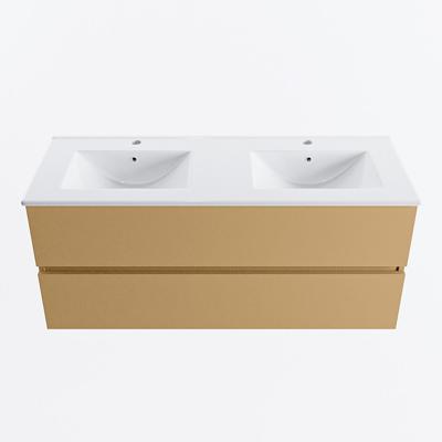 MONDIAZ VICA 120cm badmeubel onderkast Oro 2 lades. Wastafel DENIA dubbel 2 kraangaten, kleur Glanzend Wit.