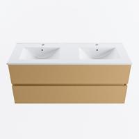 MONDIAZ VICA 120cm badmeubel onderkast Oro 2 lades. Wastafel DENIA dubbel 2 kraangaten, kleur Glanzend Wit. - thumbnail