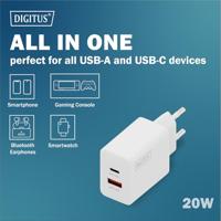 Digitus DA-10300 USB-oplader 20 W 1x USB-A, 1x USB-C Wit - thumbnail