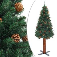 Kerstboom met echt hout en dennenappels smal 150 cm PVC groen - thumbnail