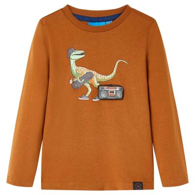 Kindershirt met lange mouwen dinosaurusprint 104 cognackleurig