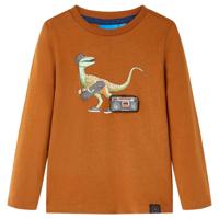 Kindershirt met lange mouwen dinosaurusprint 104 cognackleurig - thumbnail
