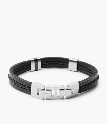 Fossil JF03686040 Armband Vintage Casual staal-leder zilverkleurig-zwart 18-19,5 cm