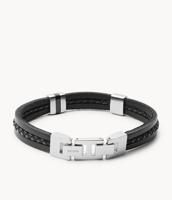 Fossil JF03686040 Armband Vintage Casual staal-leder zilverkleurig-zwart 18-19,5 cm - thumbnail