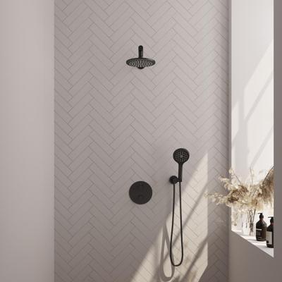 Brauer Black Carving Thermostatische Regendoucheset Inbouw - Hoofddouche 20 cm - Rechte Wandarm - 3 Weg - Handdouche Rond 3 Standen - Doucheslang - Wandaansluitbocht - Mat Zwart