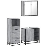 3-delige Badkamermeubelset bewerkt hout grijs sonoma eikenkleur - thumbnail