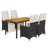 5-delige Bistroset met kussens poly rattan zwart - thumbnail