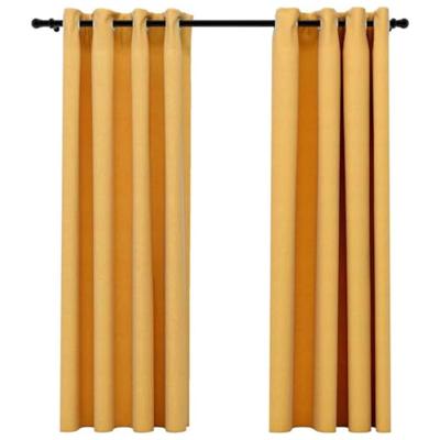 VidaXL Gordijnen linnen-look verduisterend ogen 2 st 140x175 cm geel