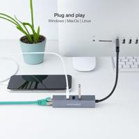 NANOCABLE 10.03.0407 converter USB 3.0 naar Gigabit Ethernet + 3 x USB 3.0, aluminium, grijs, 15 cm - thumbnail