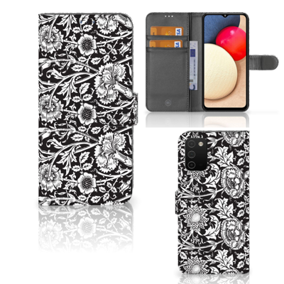Samsung Galaxy A03s Hoesje Black Flowers Samsung Galaxy A03s Hoesje Black Flowers