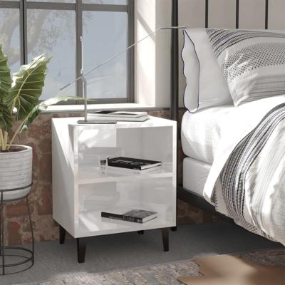 VidaXL Nachtkastjes 2 st met metalen poten 40x30x50 cm hoogglans wit