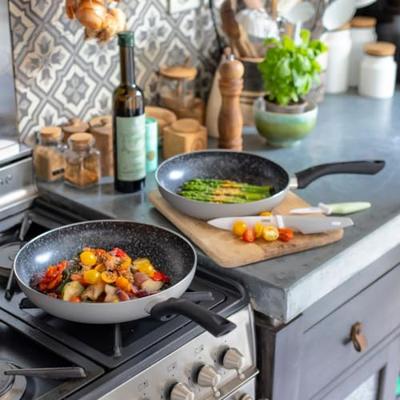 Set van 2 pannen met steeneffect - Livoo - MEN124GR - Grijs