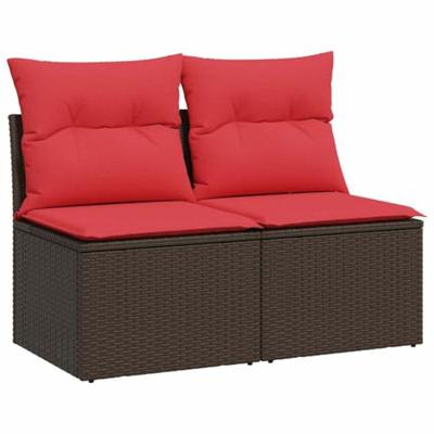 2-delige Loungeset met kussens poly rattan acacia bruin