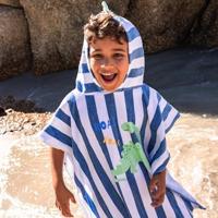 Swim Essentials Strandponcho Blauw Wit Dino - thumbnail