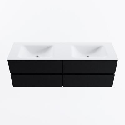 MONDIAZ VICA 150cm badmeubel onderkast Urban 4 lades. Wastafel CLOUD dubbel 2 kraangaten, kleur Talc.