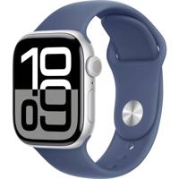 Apple Watch Series 10 (GPS 42 mm) Smartwatch - Kast van zilverkleurig aluminium - Denim sportbandje (M/L). Conditie bijhouden, Ecg-app, always on Retina-display, waterbestendig - thumbnail