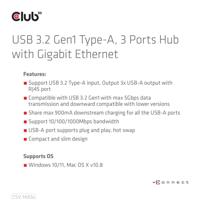 Club 3D USB-A 3.2 Gen1, 3-Ports Hub with Gigabit Ethernet dockingstation - thumbnail