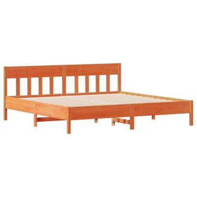 Bed met boekenkast zonder matras grenenhout wasbruin 200x200 cm