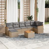 8-delige Loungeset met kussens poly rattan gemengd beige - thumbnail