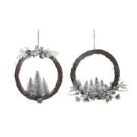 Kerstkroon DKD Home Decor Natuurlijk vlechtwerk ananas Besneeuwd 46 x 7 x 46 cm (2 Stuks) - thumbnail