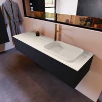 Badkamermeubelset Mondiaz Erin 150 cm met 1 Lade met RIDGE Wastafel Rechts Linen met 1 kraangat Greeploos Mat Urban - thumbnail