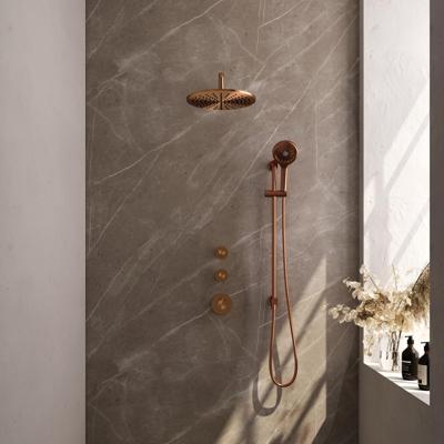 Inbouw Regendouche Set Brauer Copper Edition Gebogen Wanduitloop Ronde Hoofddouche 30 cm Met Twee Stopkranen Glijstang en Handdouche 3 Standen Koper