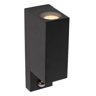 Lucide ZARO IR - Wandspot / Wandlamp Binnen/Buiten - 2xGU10 - IP65 - Beweging & dag/nacht sensor (uitschakelbaar) - Zwart
