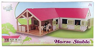 Kids Globe globe paardenhoekstal met 3 boxen en berging roze 1:24