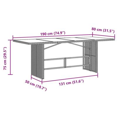 Tuintafel met glazen blad 190x80x75 cm poly rattan bruin - thumbnail