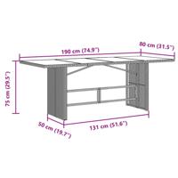 Tuintafel met glazen blad 190x80x75 cm poly rattan bruin - thumbnail