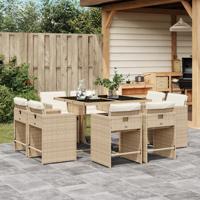 9-delige Tuinset met kussens poly rattan beige - thumbnail