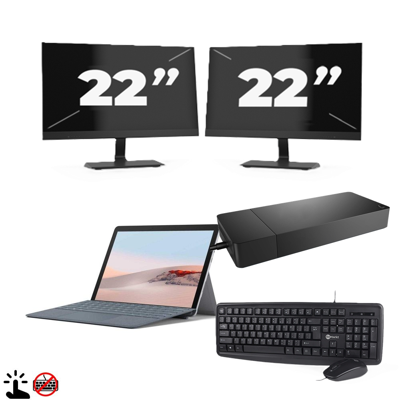 Microsoft Surface Go 2 (Zonder Toetsenbord) - Intel Core m3-8e Generatie - 10 inch - Touch - 4GB RAM - 64GB SSD - Windows 11 Home + 2x 22 inch Monitor