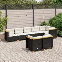 8-delige Loungeset met kussens poly rattan zwart - thumbnail