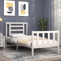 Bedframe met hoofdbord massief hout wit - thumbnail
