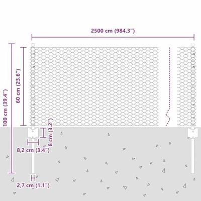 VidaXL Hek met paal zilver 0,6 x 25 m staal