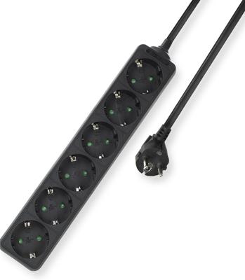 ACT AC2460 Stekkerdoos 6 Sockets Zwart - Kinderbeveliging - 3 meter