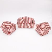 1:12 Mini Doll House meubilair decoratie gestreepte sofa model set (oranje rood goud) - thumbnail