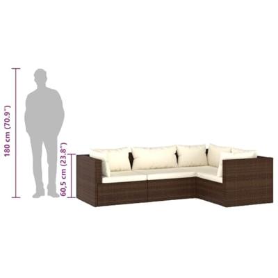 4-delige Loungeset met kussens poly rattan bruin 4-delige Loungeset met kussens poly rattan bruin
