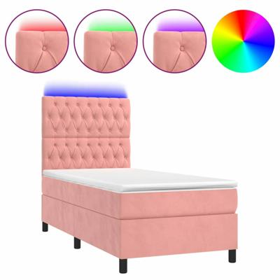 Boxspring met matras en LED fluweel roze 90x190 cm