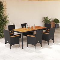 7-delige Tuinset met kussens poly rattan en acaciahout zwart - thumbnail
