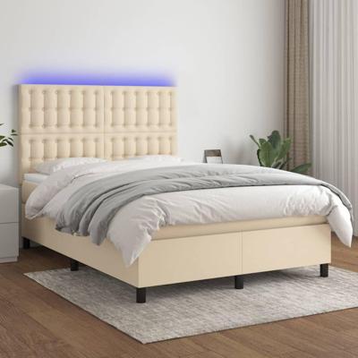 Boxspring met matras en LED stof crèmekleurig 140x190 cm