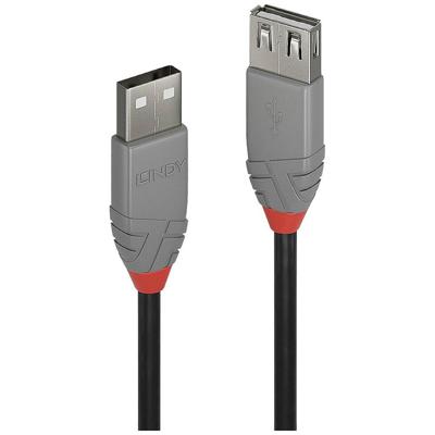 LINDY 36704 USB-kabel USB 2.0 USB-A stekker, USB-A bus 3.00 m Zwart, Grijs