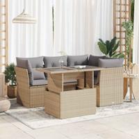 5-delige Loungeset met kussens poly rattan beige - thumbnail
