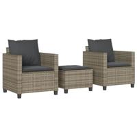 3-delige Bistroset met kussens poly rattan grijs - thumbnail