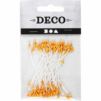Creativ Company Bloemmeeldraden, l: 6,4 cm, d 2 mm, metallic oranje, 100 stuk/ 1 doos