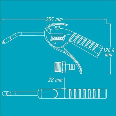 HAZET Uitblaaspistool · 100 mm · geluidsarm · met gebogen buis 9040P-3 · Lengte: 255 mm HAZET Uitblaaspistool · 100 mm · geluidsarm · met gebogen buis 9040P-3 · Lengte: 255 mm